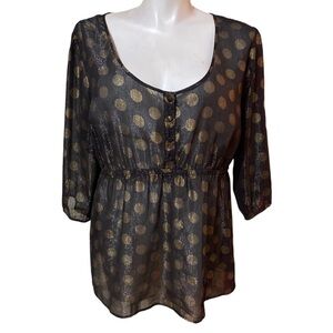 Torrid Sharon Blouse Black with Gold Polka Dots Size 3X